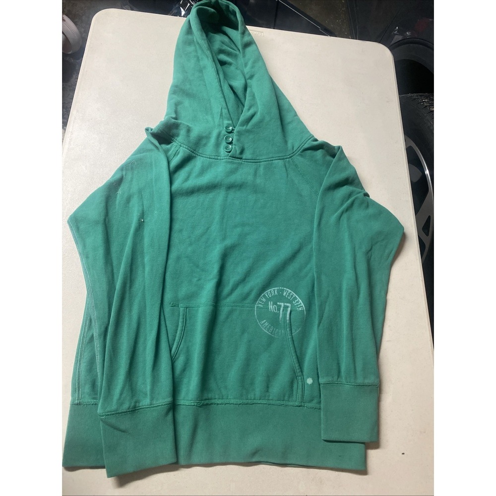 American Eagle Hoodie Womens Large Green Henley Pullover Hooded Sweatshirt